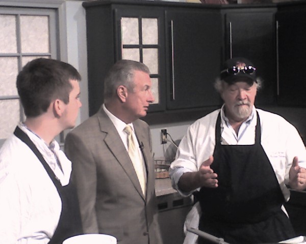 Laurent, Dan Milham and I cooking on camera.
