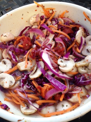 With red cabbage and carrots, for crunch!
