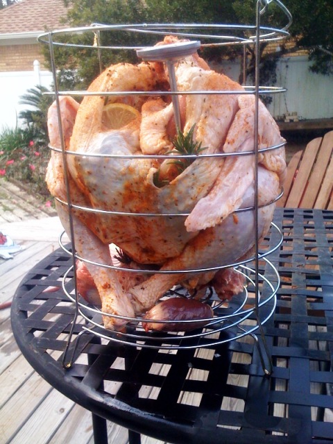 Raw turkey, ready to be placed in fryer.