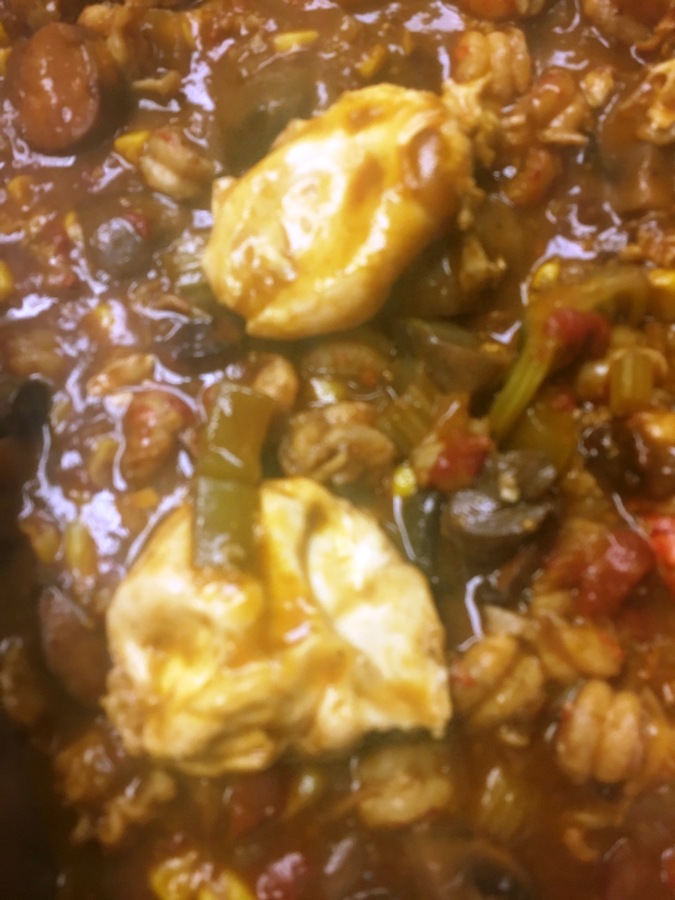 Poached Eggs in Crawfish Boil Etouffee